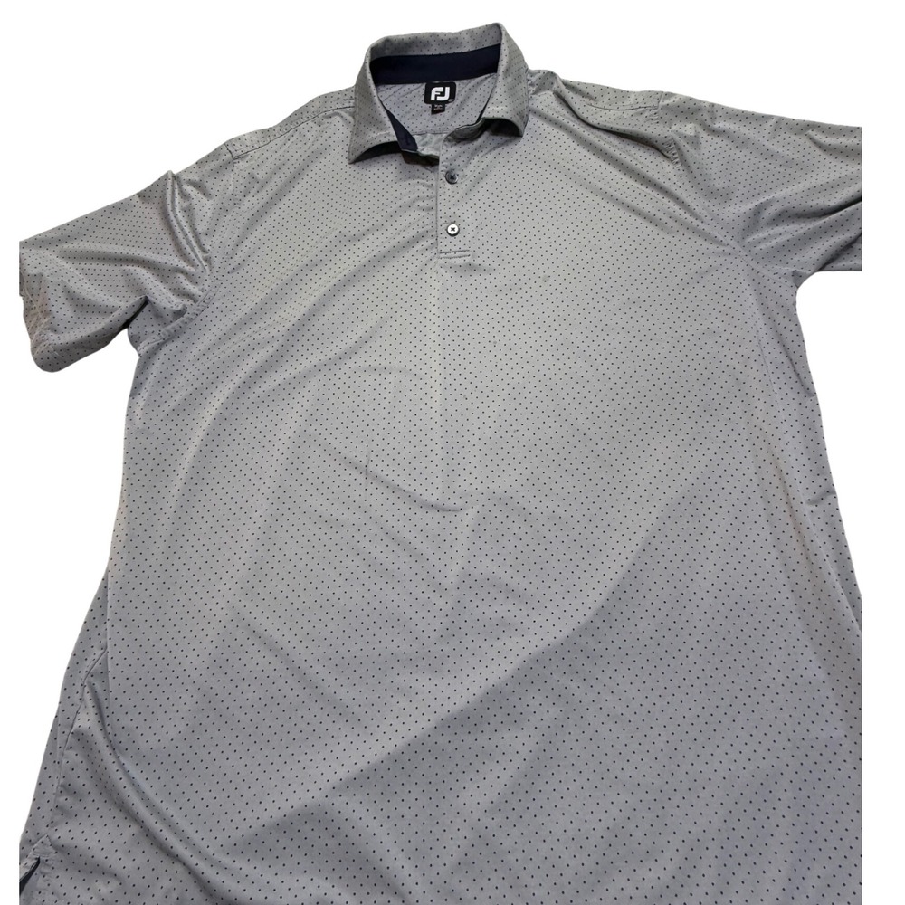 FJ FootJoy XL Mens Golf Polo Shirt Gray Black Dot Print Short Sleeve Athletic